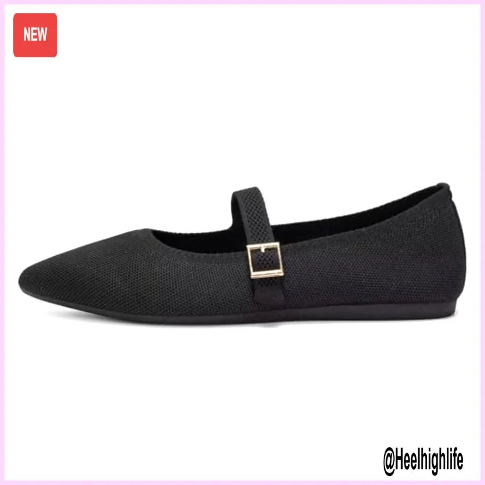 Pointed Toe Mesh Flats with Adjustable Strap, Lightweight Walking Shoes